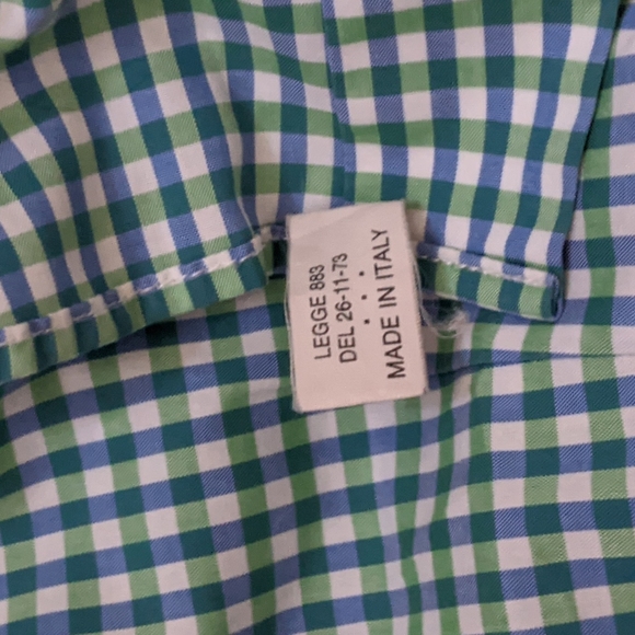 Italian Made Blue Green Gingham Dress Shirt - Picture 3 of 6